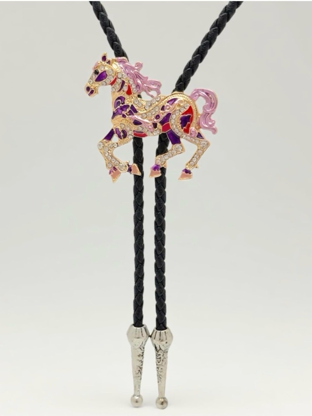 Enamel & Rhinestone Horse Bolo Tie